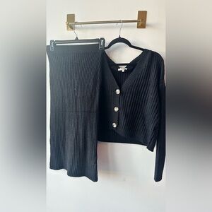 NWT In Loom Black Ribbed Sweater Skirt Set sz sm P2P 23 Waist 13 | 0644